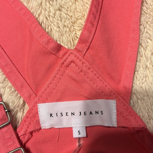 Risen hot pink distressed cropped overalls. Size small - Picture 8 of 9